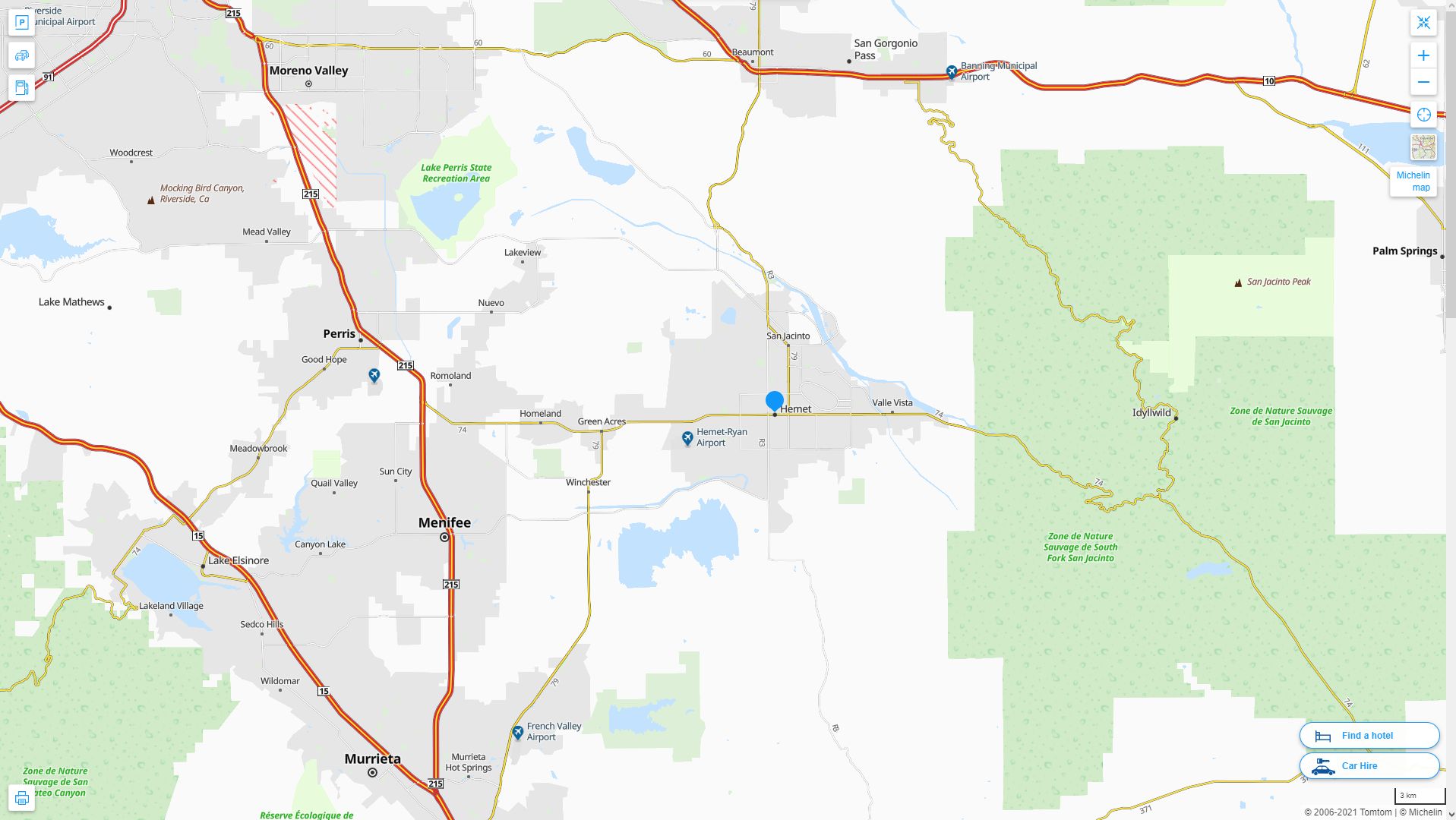 Hemet California Highway and Road Map